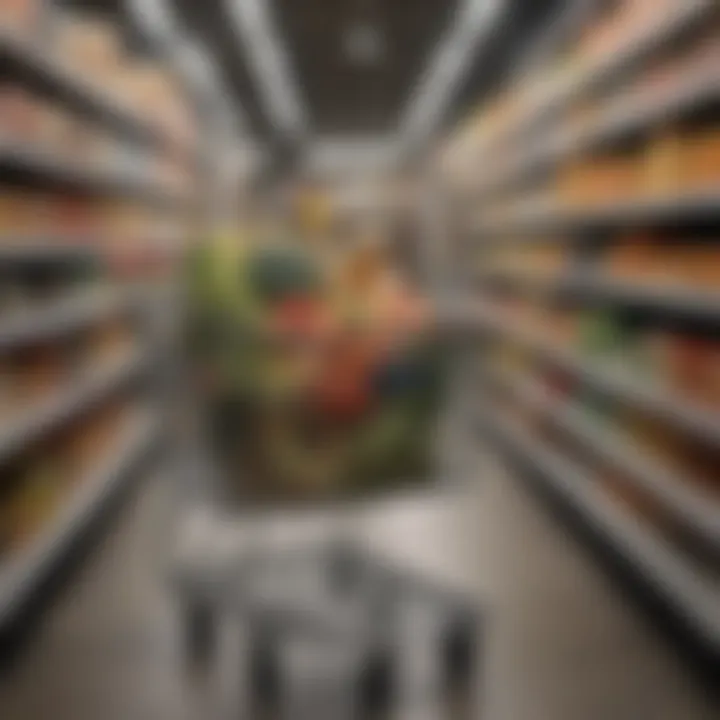 Shopping carts filled with groceries at Aldi and Walmart