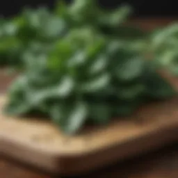 Vibrant green leafy vegetables on a wooden cutting board