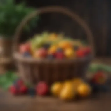 Colorful array of fresh fruits in a rustic basket