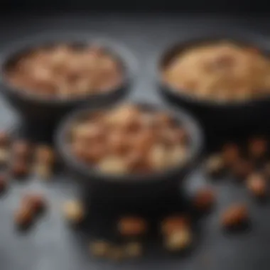 Assortment of nutrient-rich nuts and seeds in small bowls