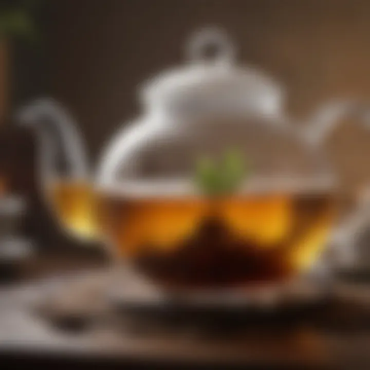 Close-up of tea brewed in glass teapot