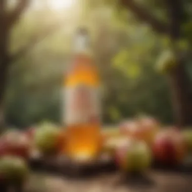 Artisanal Apple Cider Vinegar with Fresh Harvested Apples Glass bottle of apple cider vinegar with fresh apples