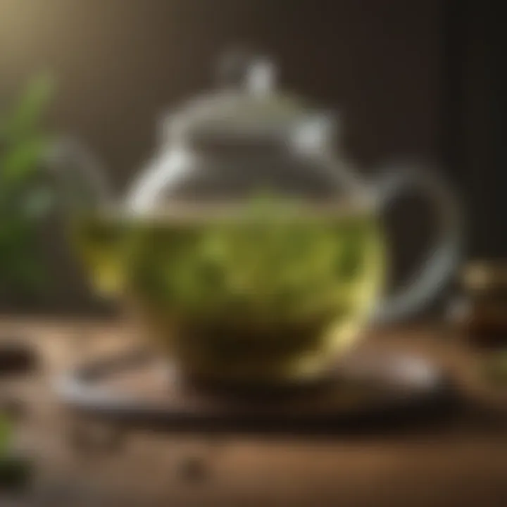 Artistic Green Tea Infusion in Glass Teapot