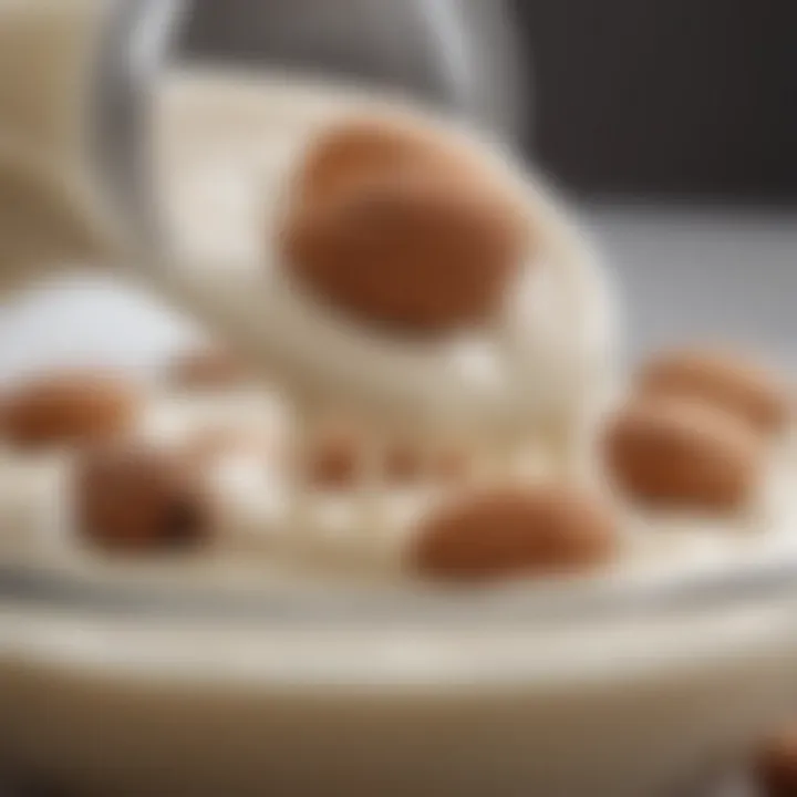 Close-up of almonds being blended into milk