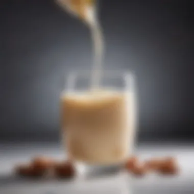 Soothing almond milk poured into a kidney-shaped glass