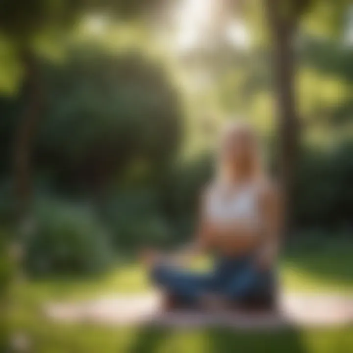 Woman meditating in a peaceful garden setting