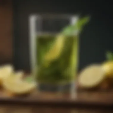 Refreshing green tea in a glass with a slice of lemon