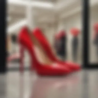 Bloomingdale's storefront with red bottom shoes showcased