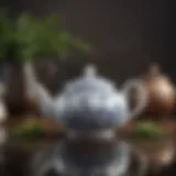 Reflection of tea leaves in vintage porcelain teapot