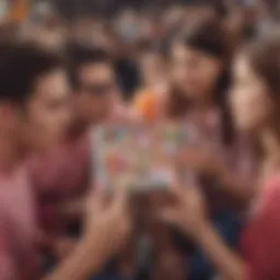 Illustration showing a diverse group of individuals engrossed in playing Candy Crush on their smartphones