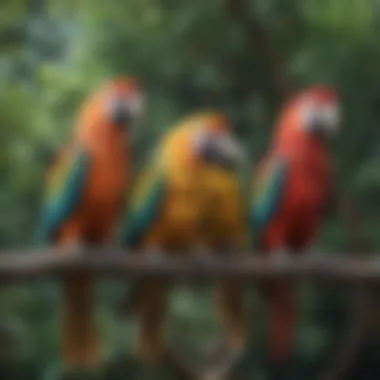 Vibrant Parrots at Turtle Back Zoo Colorful parrots perched on a tree branch