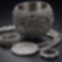 A close-up view of tarnished sterling silver jewelry before cleaning.