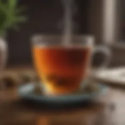 A soothing herbal tea in a cup with steam rising.