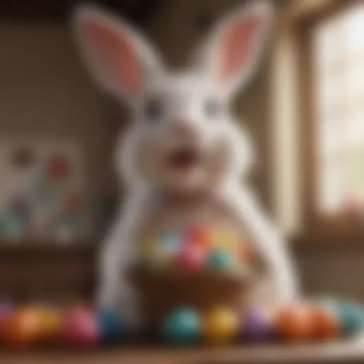 Easter Bunny holding basket of colorful eggs