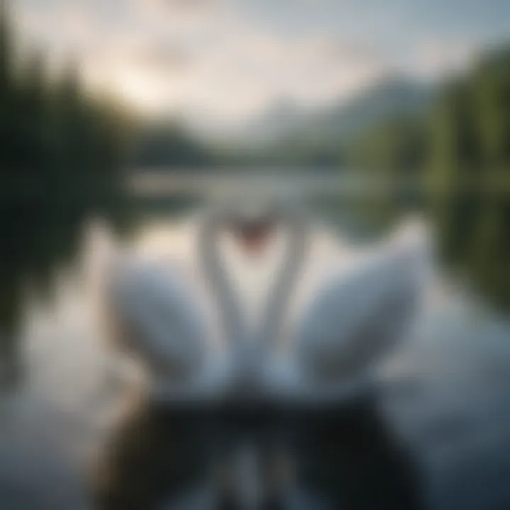 Graceful swans forming a heart shape on a serene lake