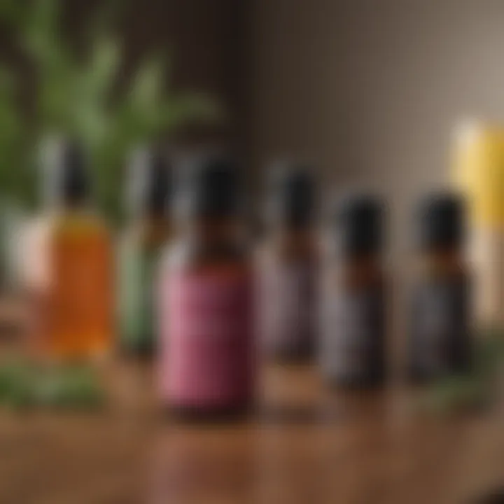 Essential oils selection on wooden surface