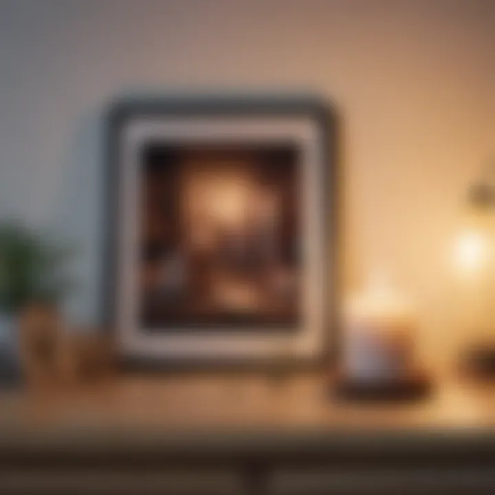 A cozy space with a candle and a photo frame evoking memories