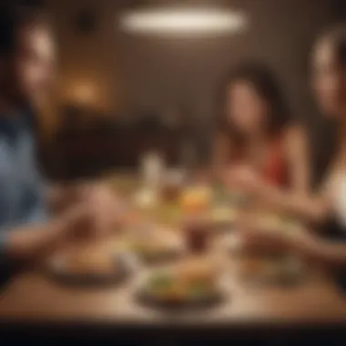 Diverse group discussing dietary choices at a table