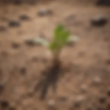 Close-up of a wilted plant in dry soil