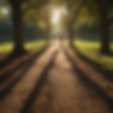 Setting sun casting long shadows in a park