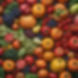A vibrant assortment of colorful fruits and vegetables arranged artistically, showcasing the beauty of healthy eating.
