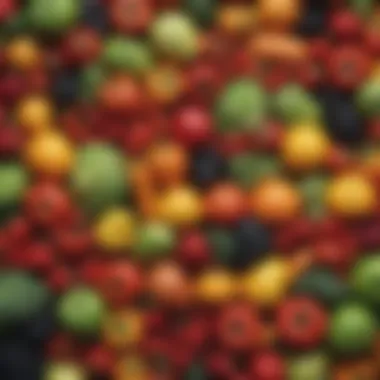 Fruits and Vegetables for Relief A colorful array of fruits and vegetables that aid digestion