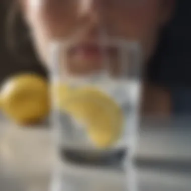 A glass of water with lemon, emphasizing hydration