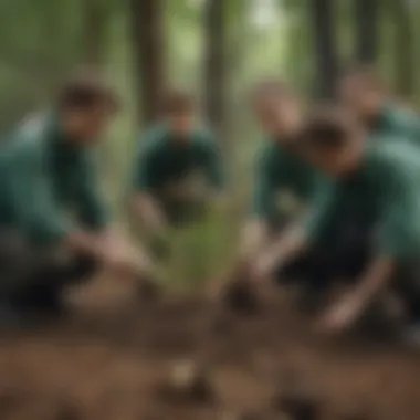 Diverse group of activists planting trees