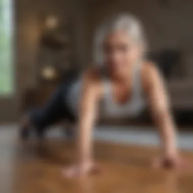 Plank Pose for Core Strength in Seniors Mature woman practicing plank pose for core strength