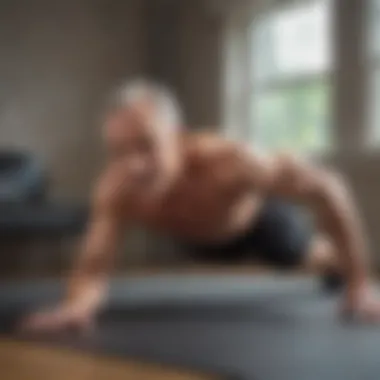 Senior man performing side plank for abdominal muscles