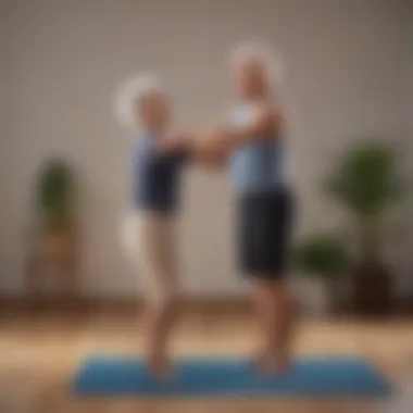 Elderly man doing standing knee raise ab exercise