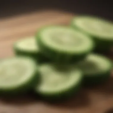 Cooling Effects of Fresh Cucumber Cucumber Slices on a Wooden Surface