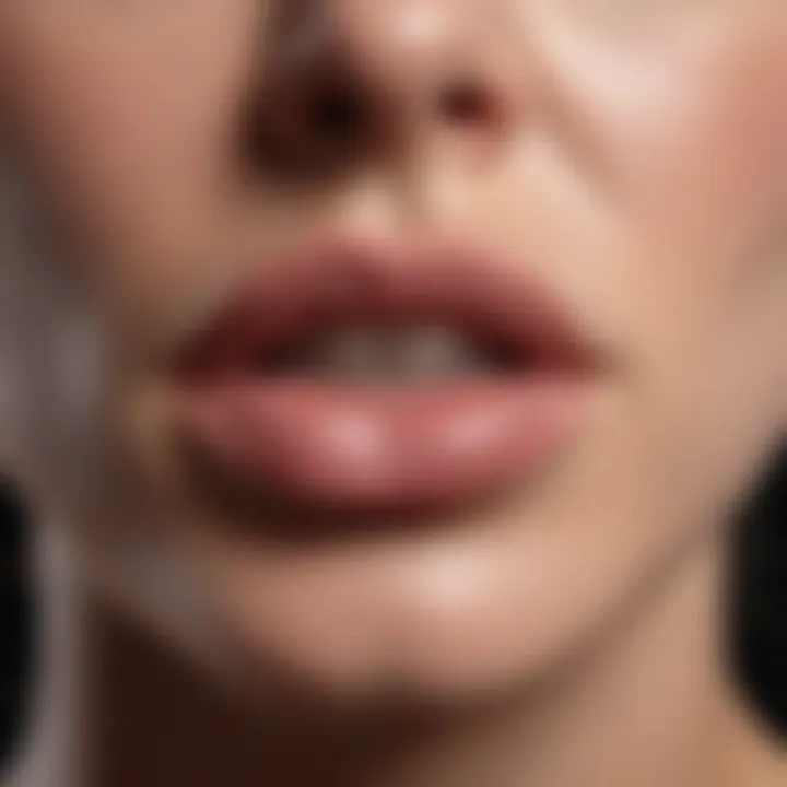 A close-up of a cracked lip showing signs of dryness and peeling.