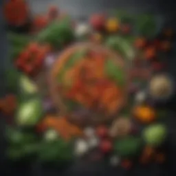 A vibrant spread of fresh vegetables and herbs known for their digestive benefits