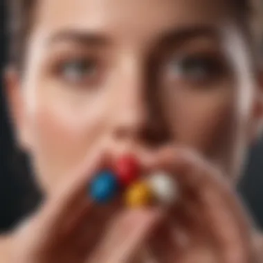 Close-up of a person holding capsules in hand