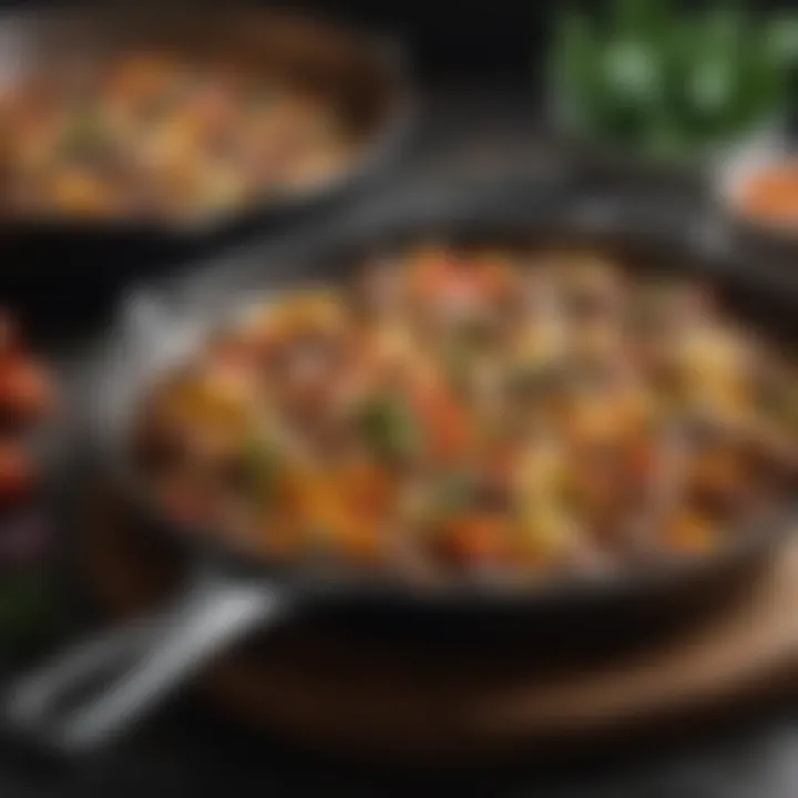 A savory ground beef skillet dish with vibrant vegetables.