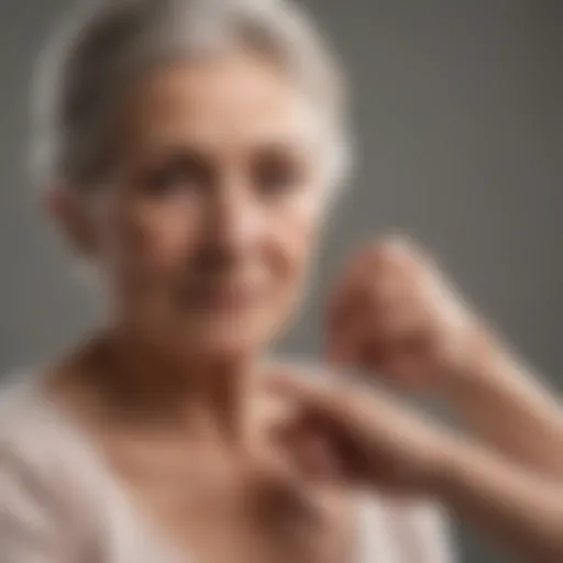 Elderly woman examining skin for signs of bruising