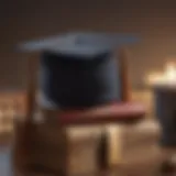 Elegant commencement cap and diploma on a stack of books