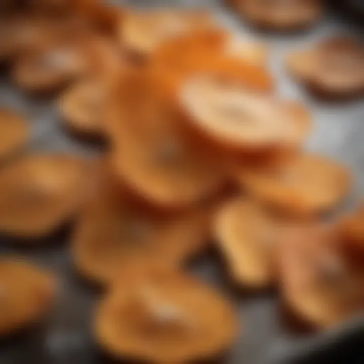 A tray of homemade baked sweet potato chips with sea salt