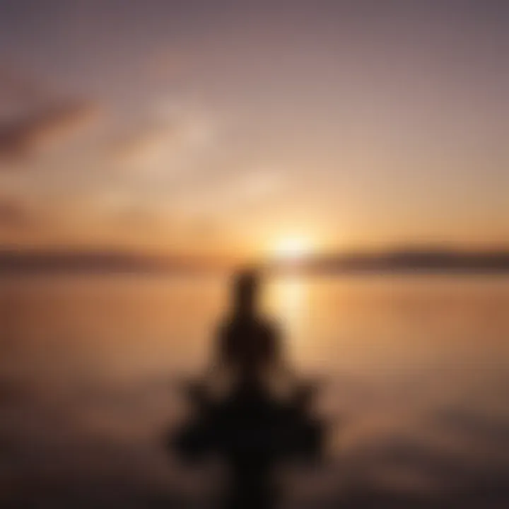 A silhouette of a person meditating during sunset, embodying solitude.