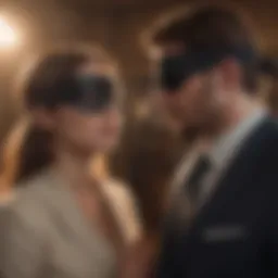 Blindfolded Couple Engaged in Deep Conversation