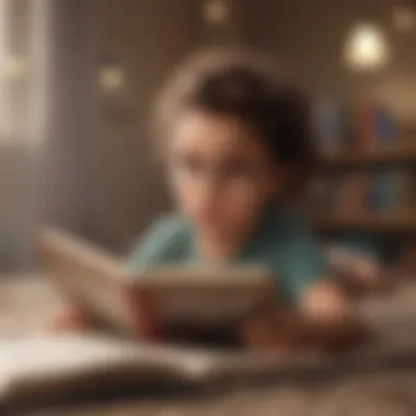 Young child engrossed in reading a book