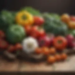 Colorful fresh vegetables arranged on a wooden table
