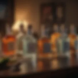Artful display of alternative spirits beside traditional tequila bottles