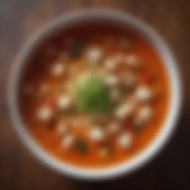 A bowl of steaming soup made from low-calorie ingredients, rich in flavors