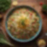 A vibrant platter showcasing rice and corn salad with fresh herbs