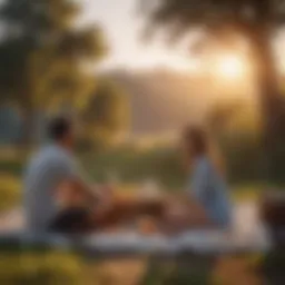 Couple enjoying a sunset picnic