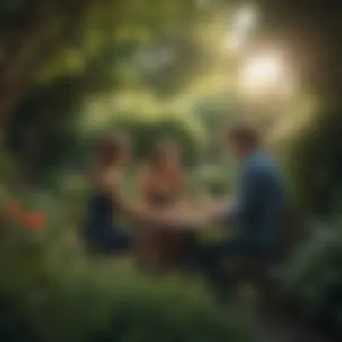 Couple connecting through deep dialogue in a serene garden