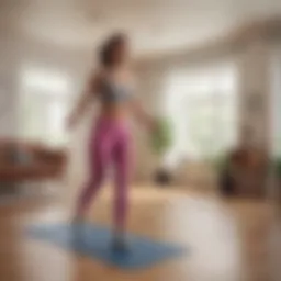 An engaging home workout scene featuring dynamic aerobic movements