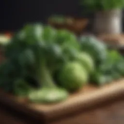 Fresh green vegetables on a wooden cutting board